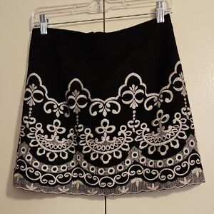 Forever 21 Black and Cream Embroidered Mini Skirt